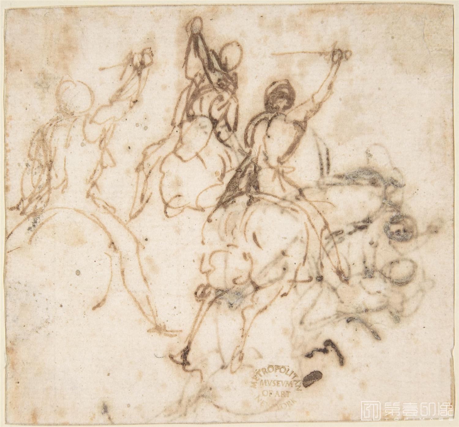 素描-美国纽约大都会美术馆素描藏画-attributed to Francesco AllegriniCavalry Charge2-0244